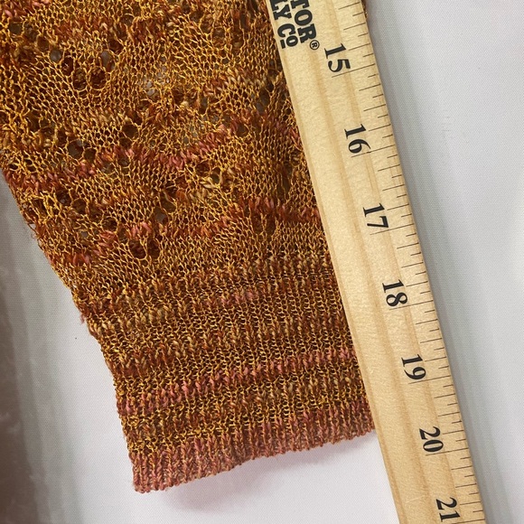 Earthy Orange Crochet Boho Lg Cardigan Asymmetric Open Lapel Slender Long Sleeve - Picture 6 of 8